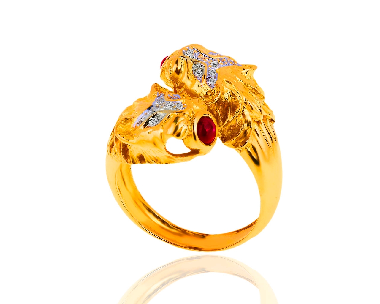 Достойное золотое кольцо с бриллиантами и рубинами 0.55ct