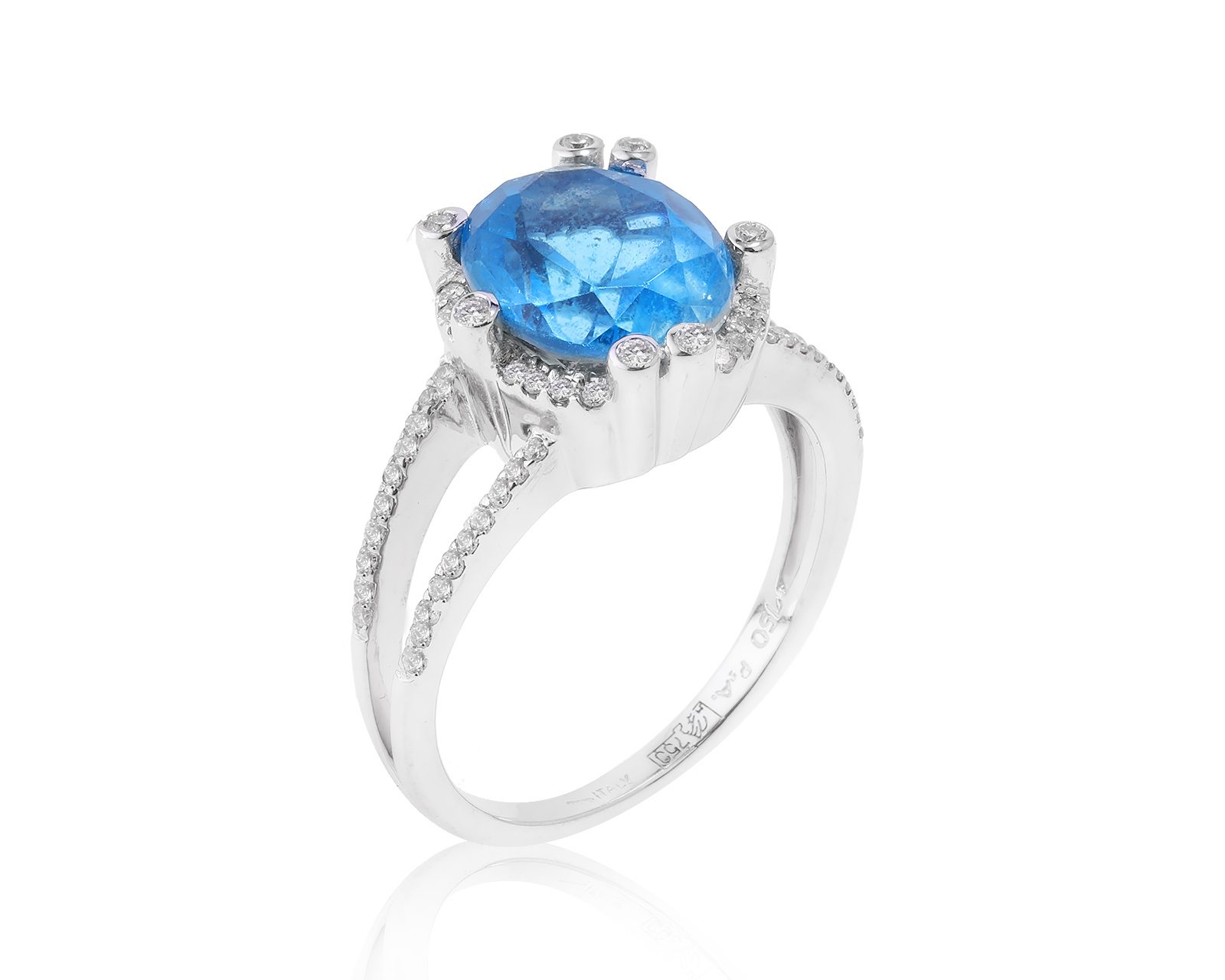 Золотое кольцо с голубым топазом 3.66ct