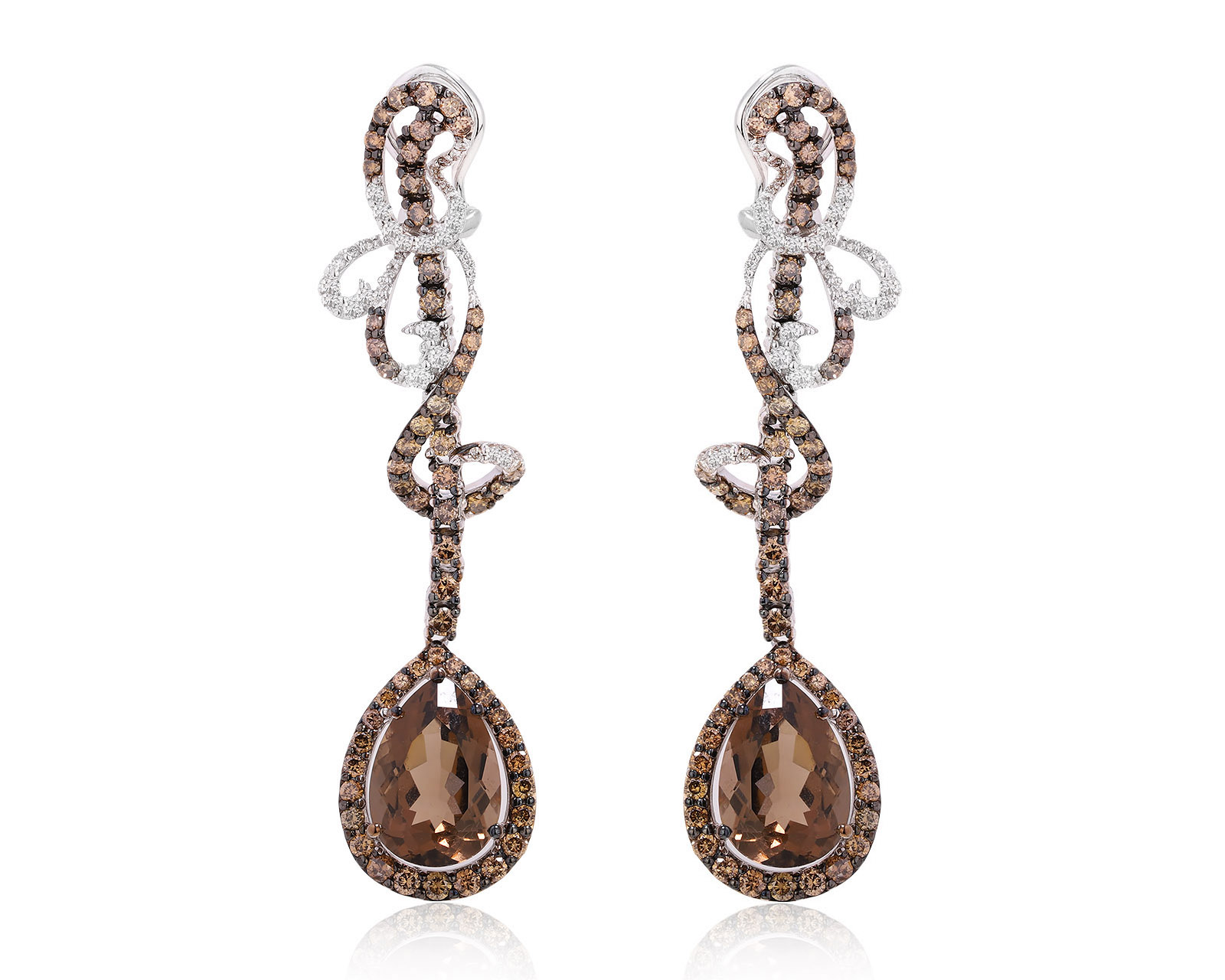 Золотые серьги с дымчатым кварцем 7.35ct 060225/2 Золотые серьги с дымчатым кварцем 7.35ct 060225/2