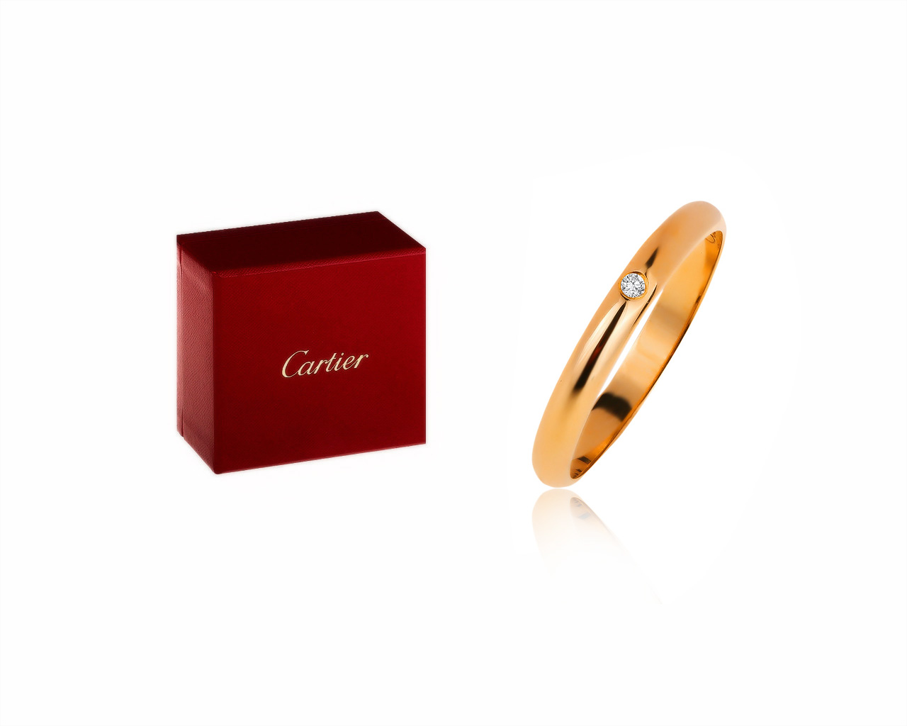 Оригинальное золотое кольцо с бриллиантом 0.01ct Cartier