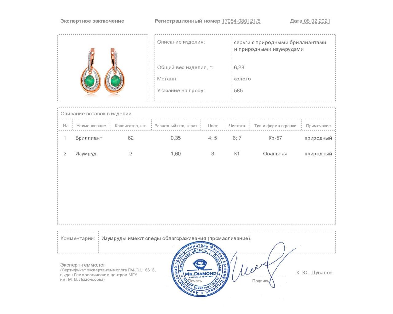 Женственные золотые серьги с изумрудами 1.60ct