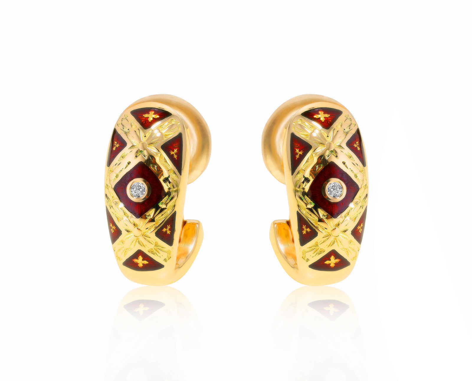 Оригинальные золотые серьги с бриллиантами 0.03ct Faberge
