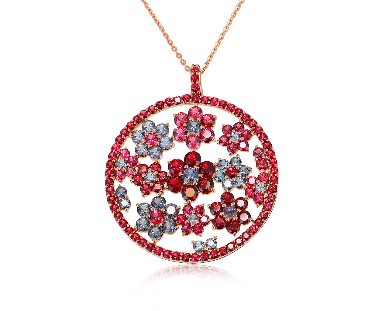 Праздничный золотой кулон с разноцветной шпинелью 8.66ct