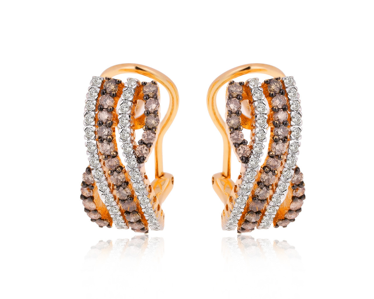 Прекрасные золотые серьги с бриллиантами 1.10ct