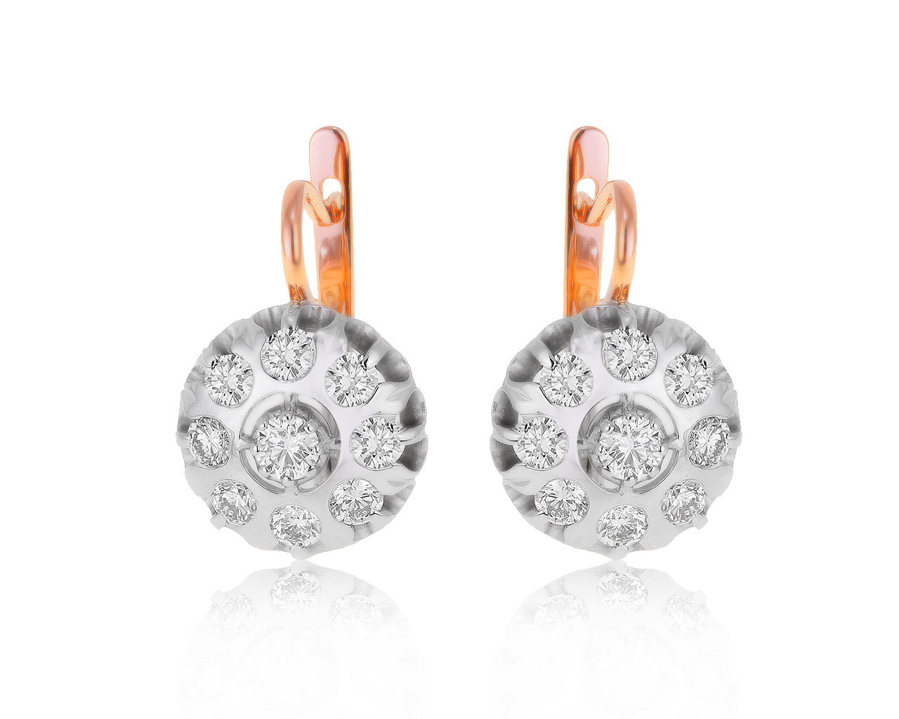 Нарядные золотые серьги с бриллиантами 2.34ct