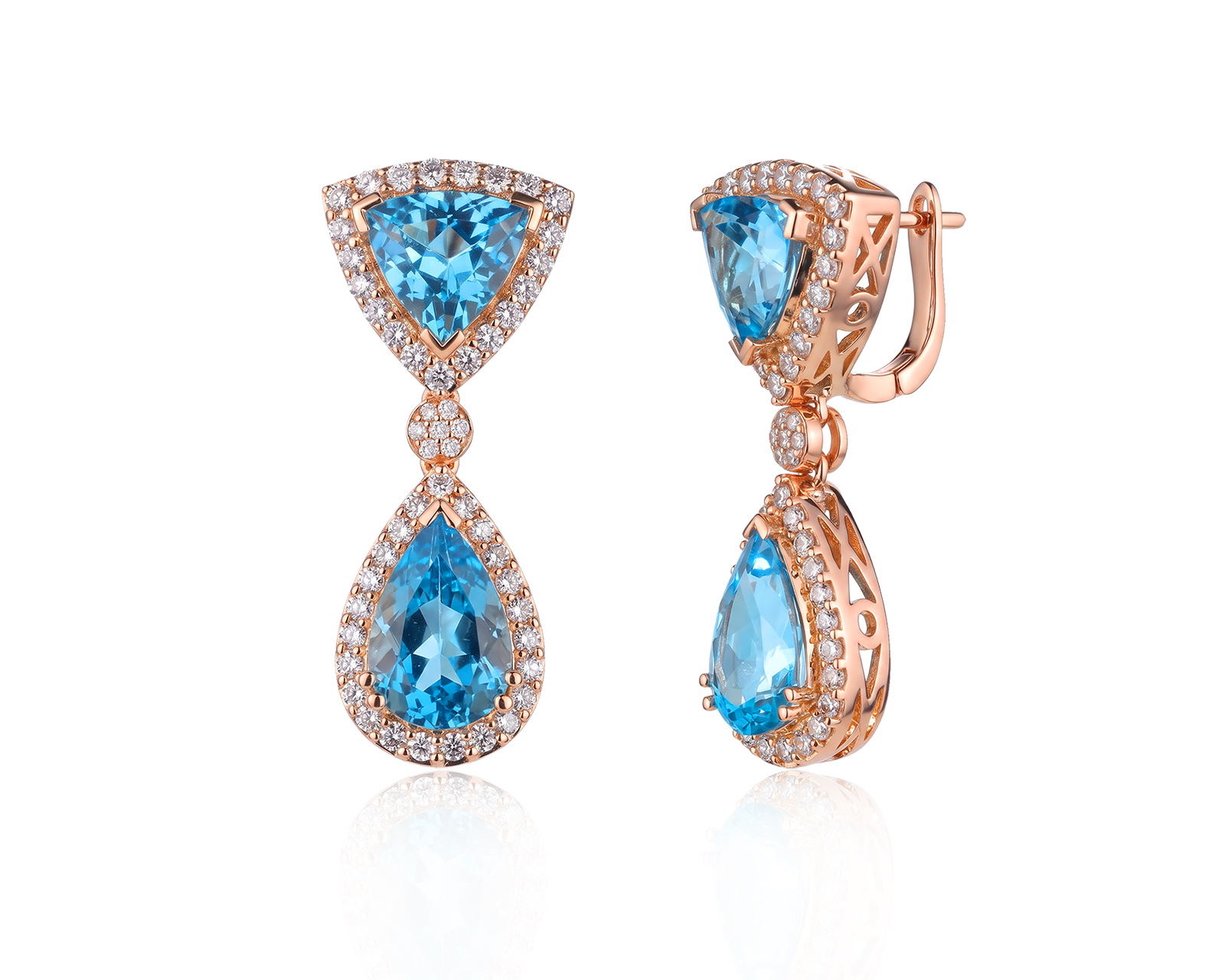 Золотые серьги с топазами 10.21ct и бриллиантами 1.28ct