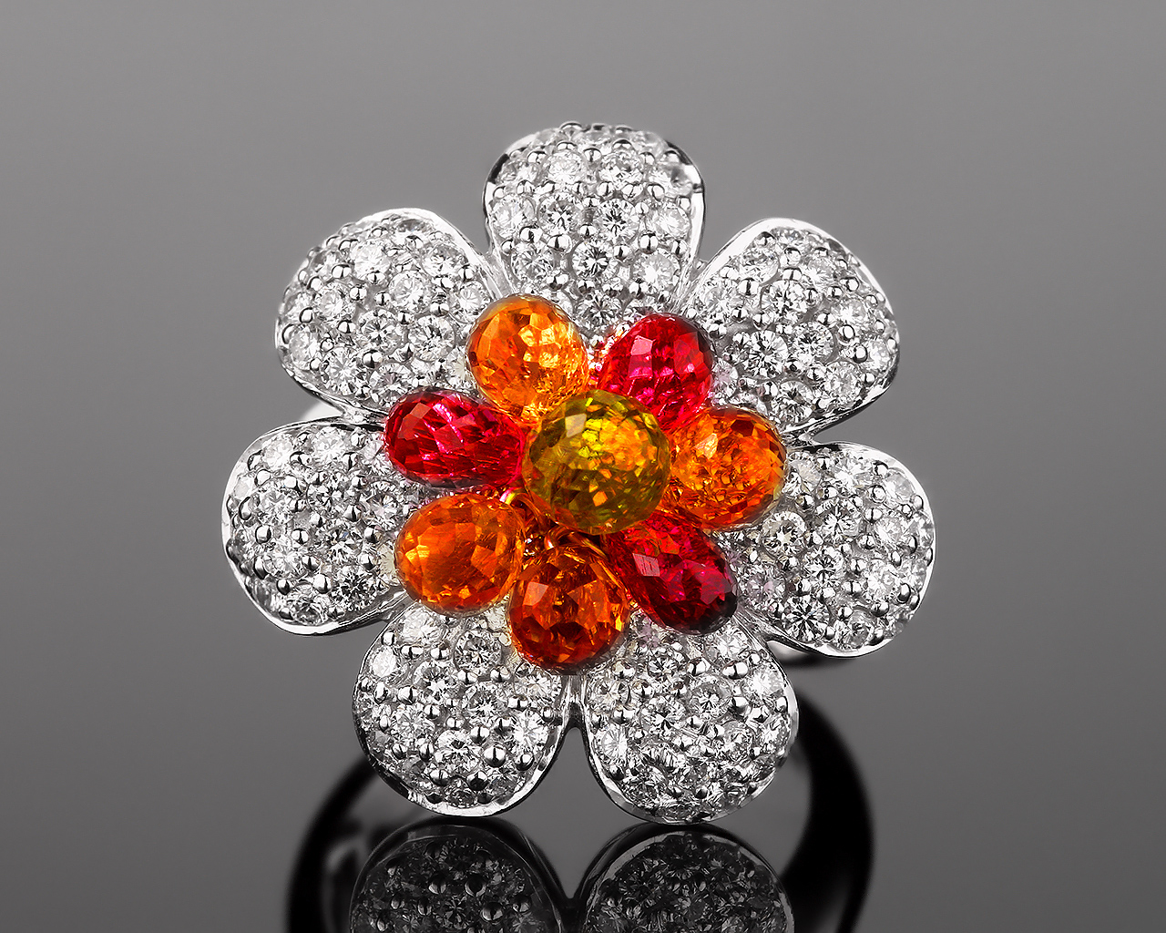 Золотое кольцо с бриллиантами 1.60ct и цветными камнями 200417/22