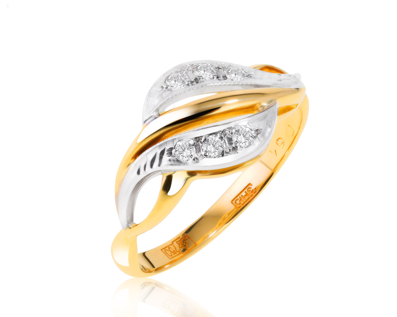 Нарядное золотое кольцо с бриллиантами 0.12ct
