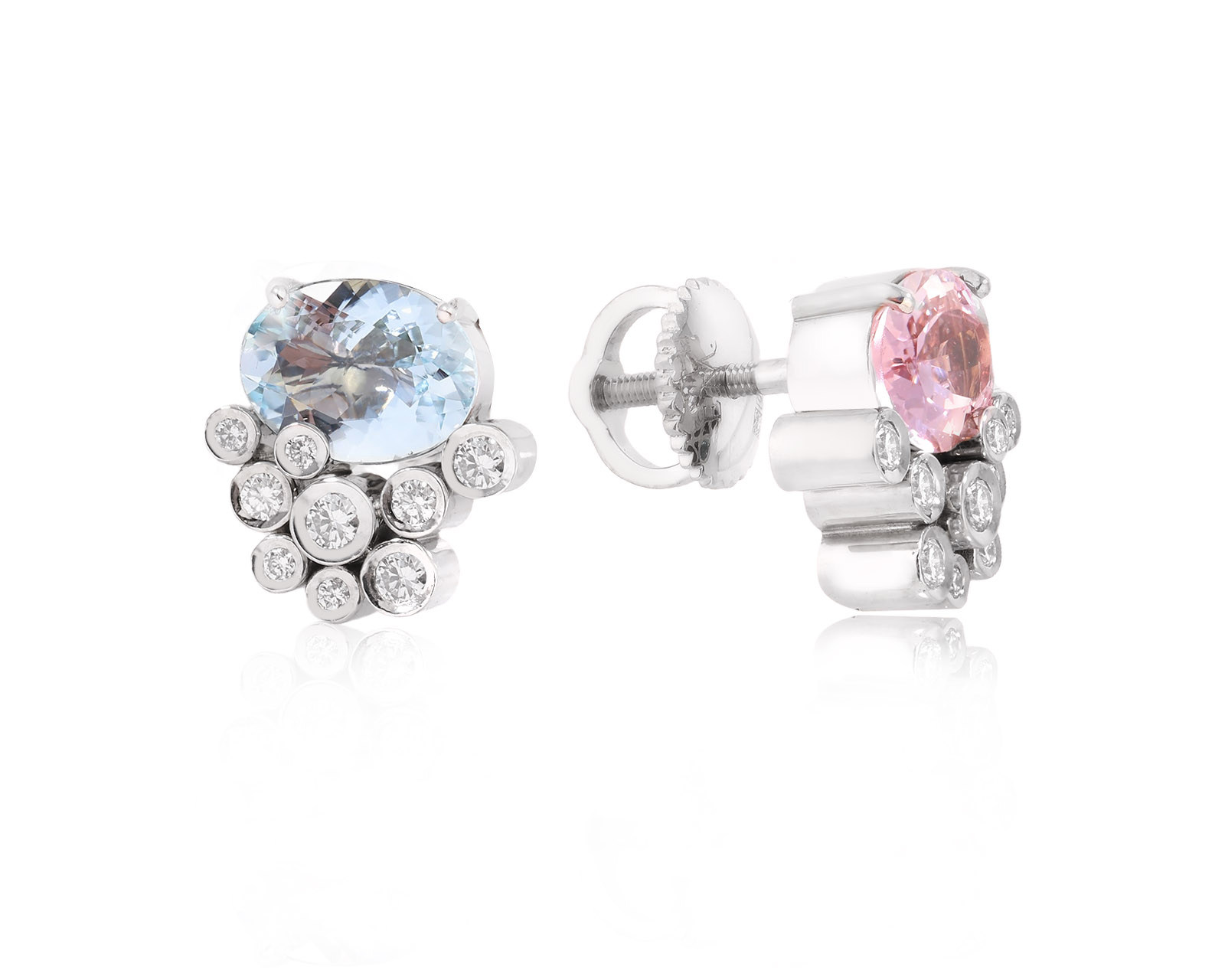 Золотые серьги с аквамарином 1.06ct и морганитом 0.97ct Evgeny Matveev