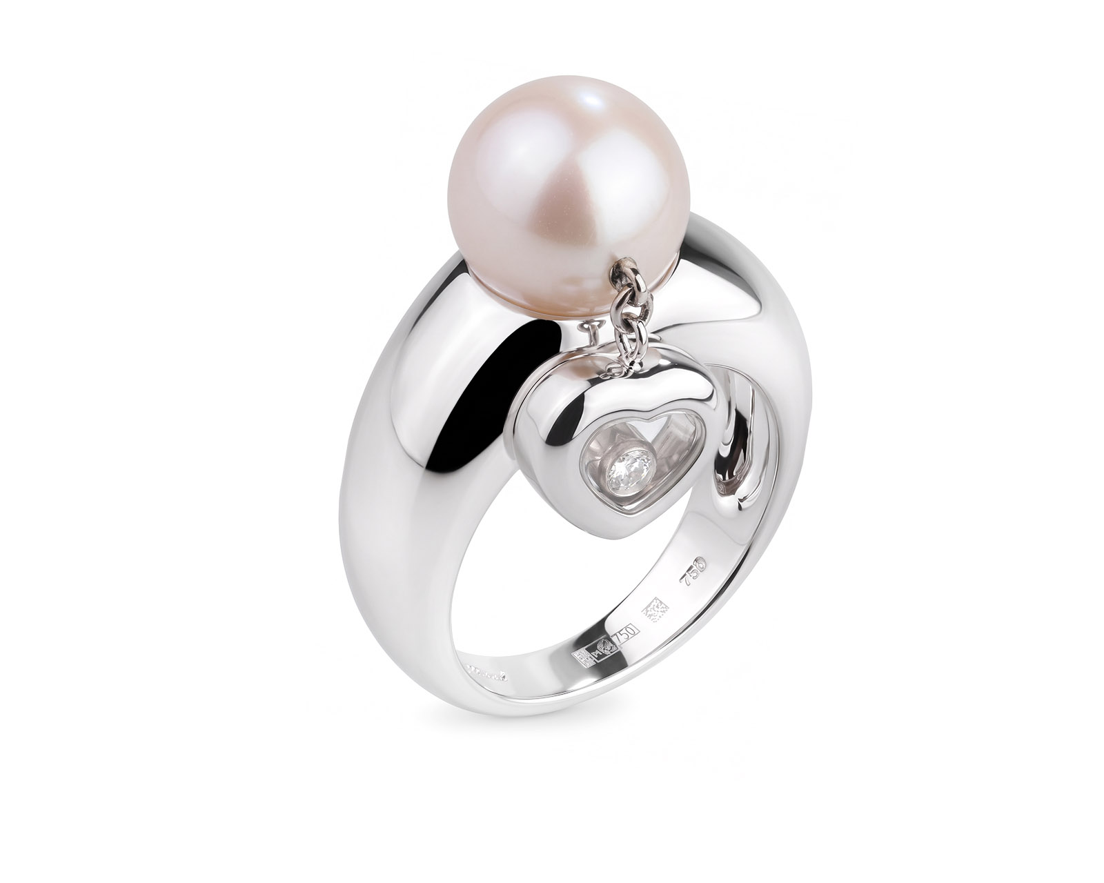 Оригинальное золотое кольцо с жемчугом 8.80 мм Chopard Happy Diamonds 160626/10