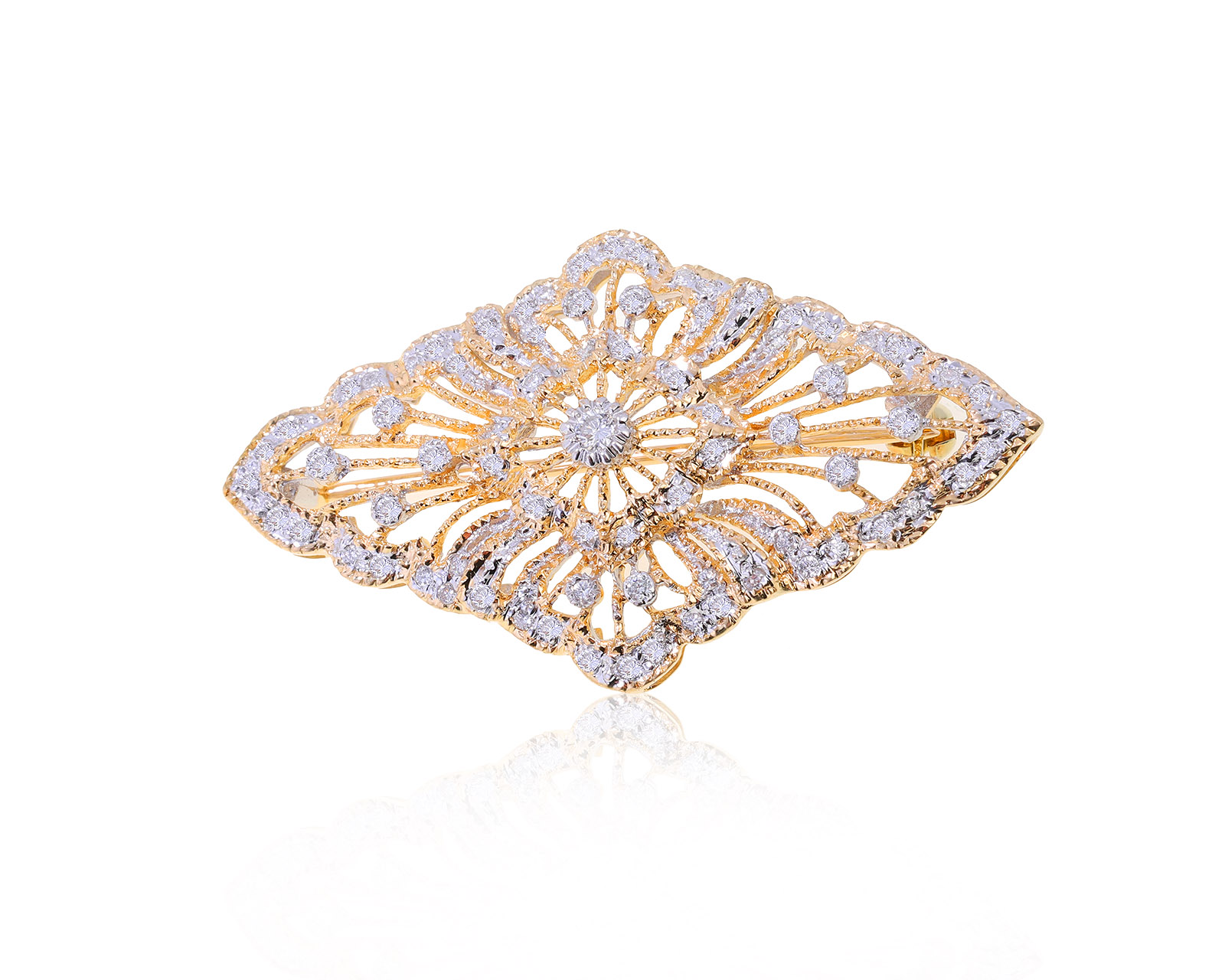 Богатая золотая брошь с бриллиантами 0.95ct 231021/3