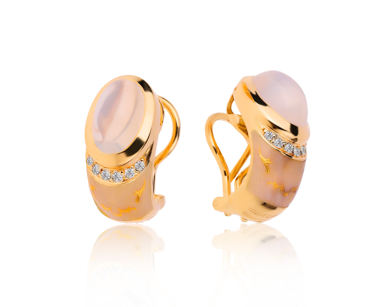 Оригинальные золотые серьги с лунным камнем 4.01ct Faberge