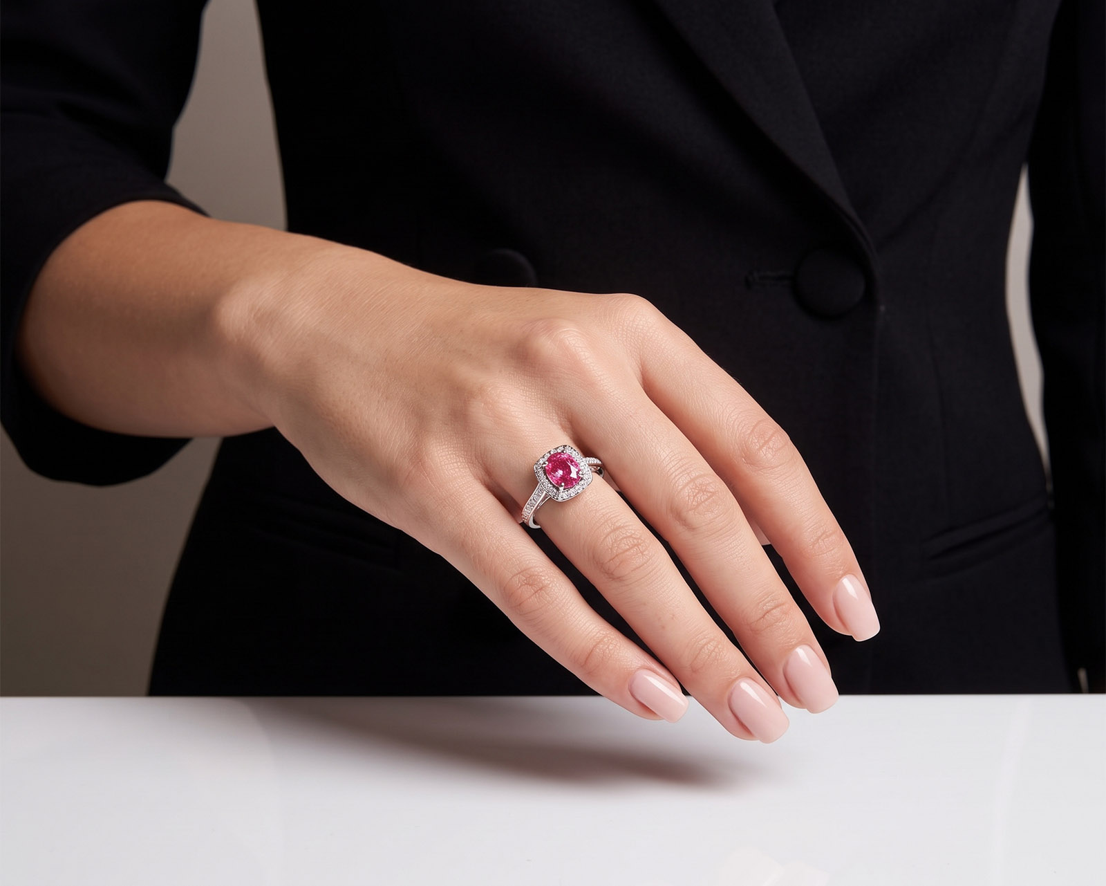 Золотое кольцо с розовой шпинелью 0.76ct и бриллиантами 0.39ct