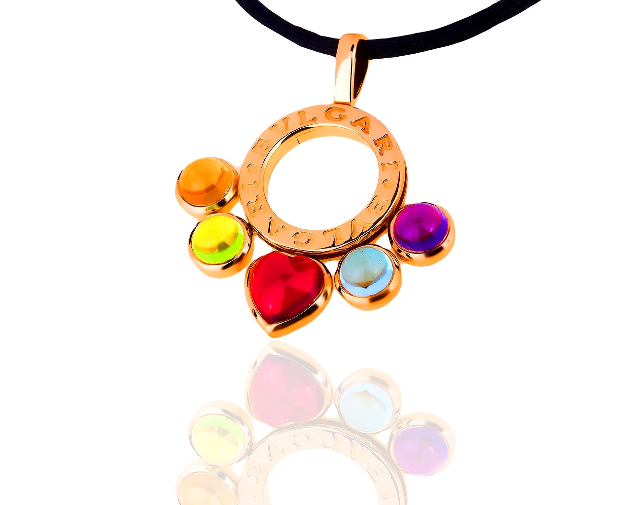 Яркая золотая подвеска с цветными камнями Bvlgari Allegra