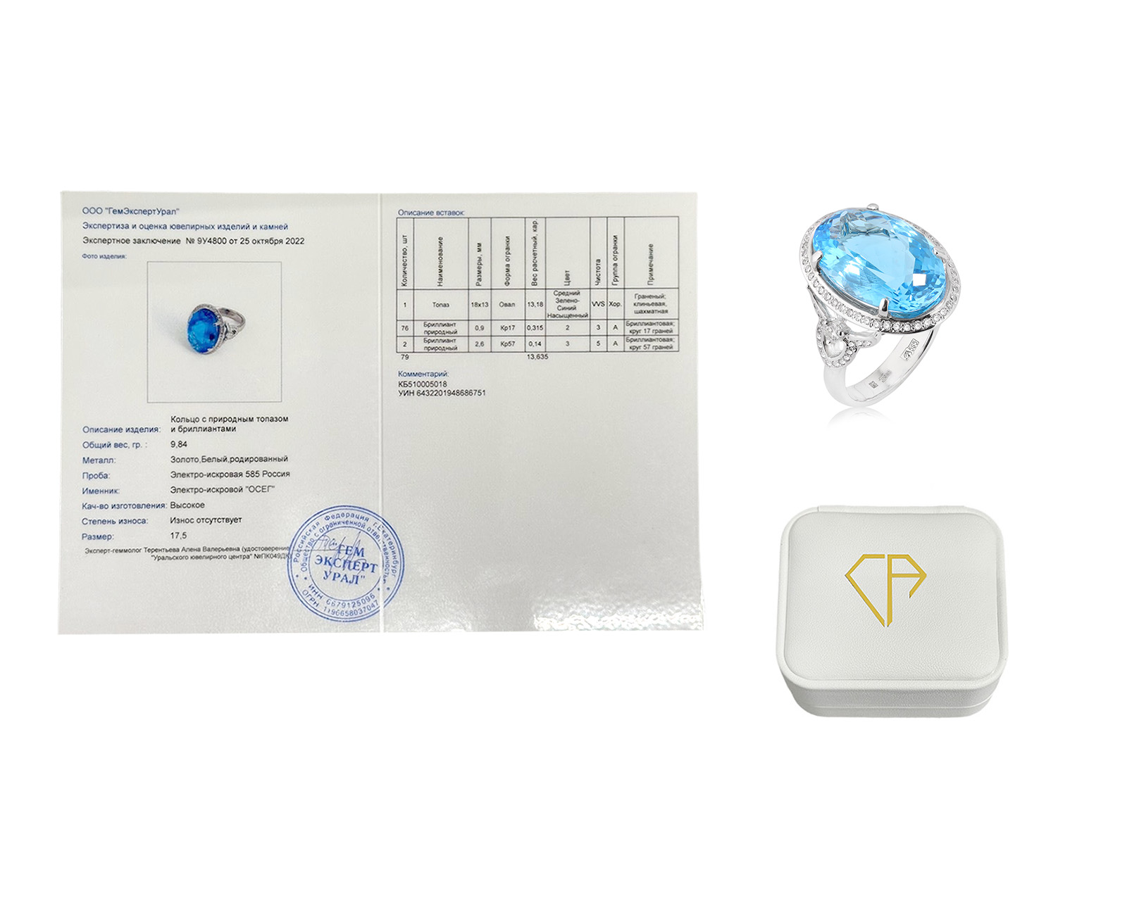 Оригинальное золотое кольцо с топазом 13.18ct Constantin Artmayer