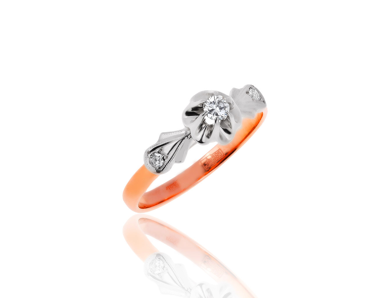 Винтажное золотое кольцо с бриллиантами 0.15ct 301118/8