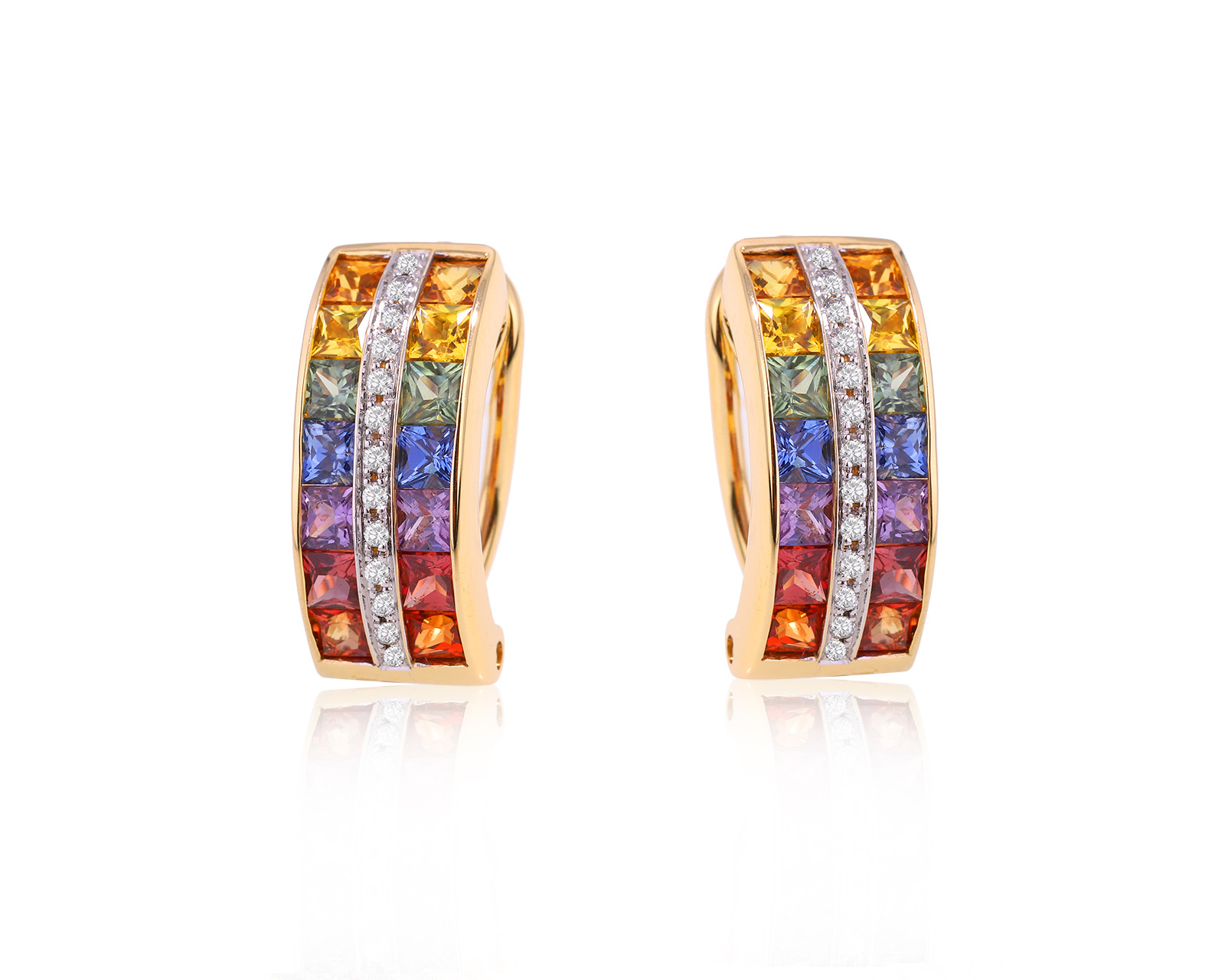 Золотые серьги с сапфирами 0.40ct и цветными корундами 2.40ct 220624/4