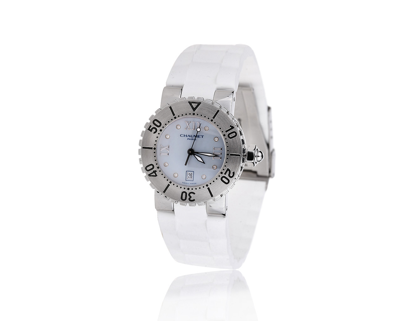 Оригинальные стальные часы с бриллиантами 0.03ct Chaumet 071018/3 Оригинальные стальные часы с бриллиантами 0.03ct Chaumet 071018/3