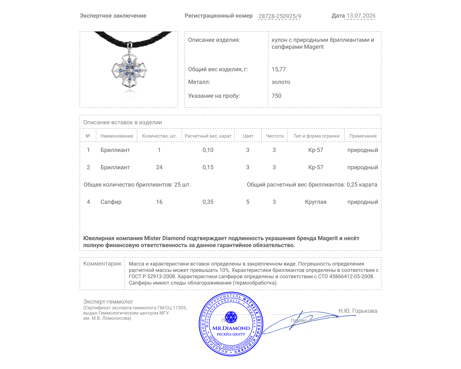 Оригинальный золотой кулон с сапфирами 0.35ct Magerit Vitral Vidriera
