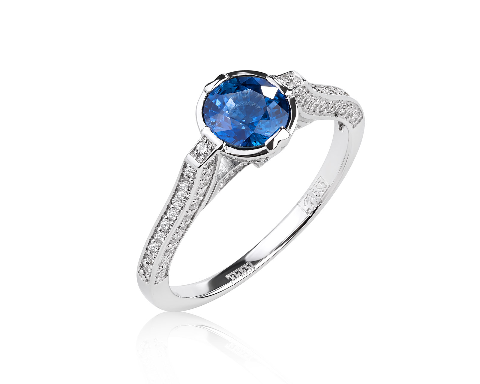 Золотое кольцо с сапфиром 0.84ct и бриллиантами 0.46ct 080626/33