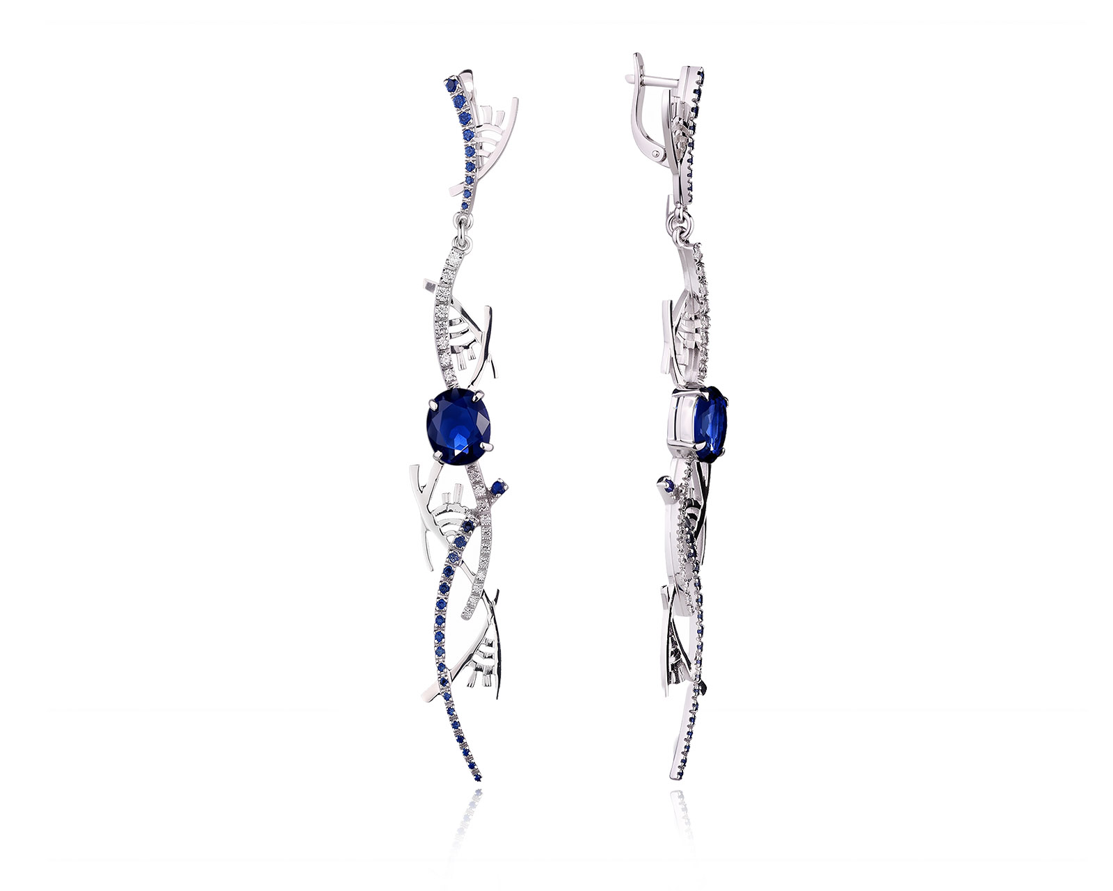 Золотые серьги с иолитами 3.33ct и сапфирами 0.81ct