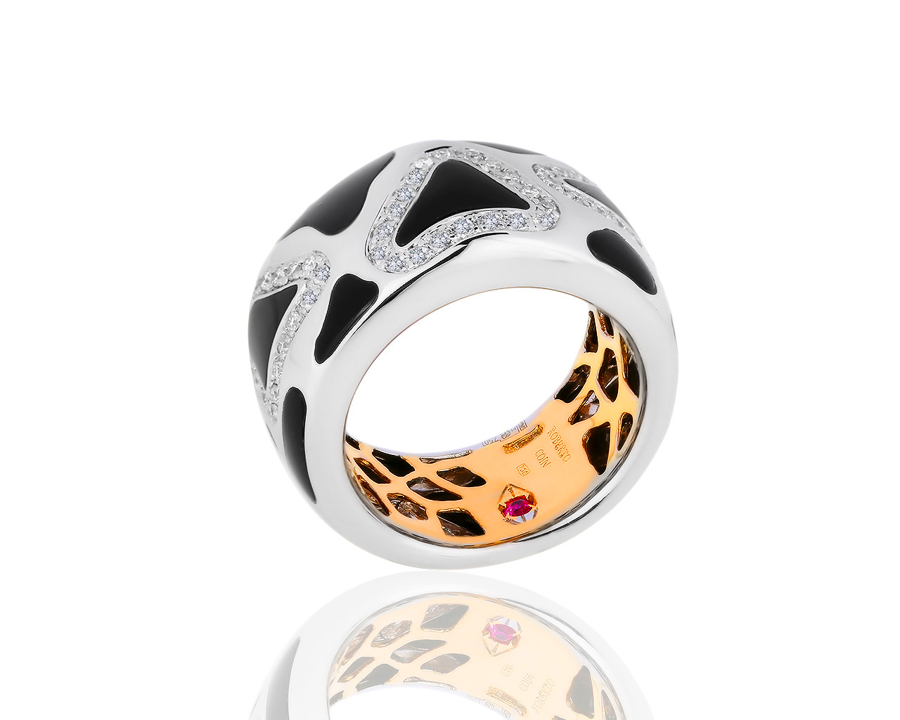 Достойное золотое кольцо с ониксом и бриллиантами 0.44ct Roberto Coin