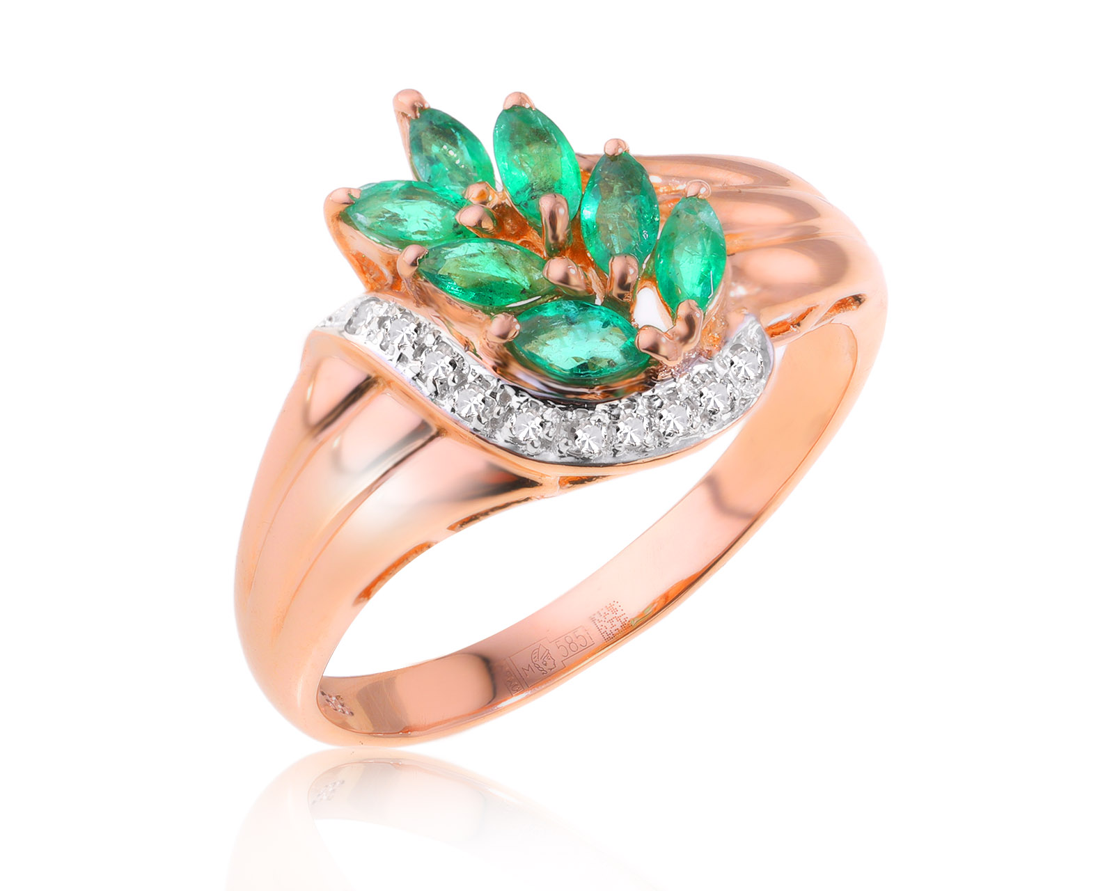 Золотое кольцо с изумрудами 0.56ct и бриллиантами 0.04ct 020924/1