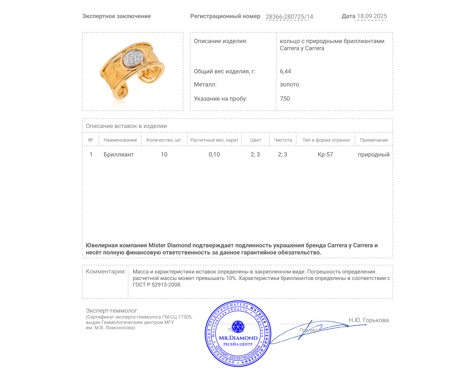 Оригинальное золотое кольцо Carrera y Carrera Horse