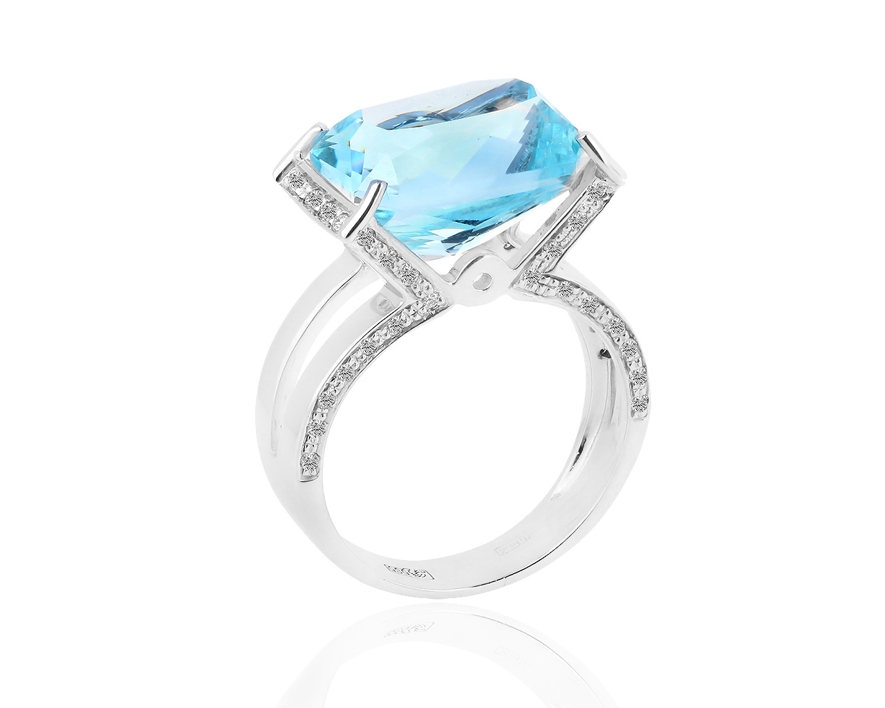 Золотое кольцо с аквамарином и бриллиантом 0.32ct 090219/5