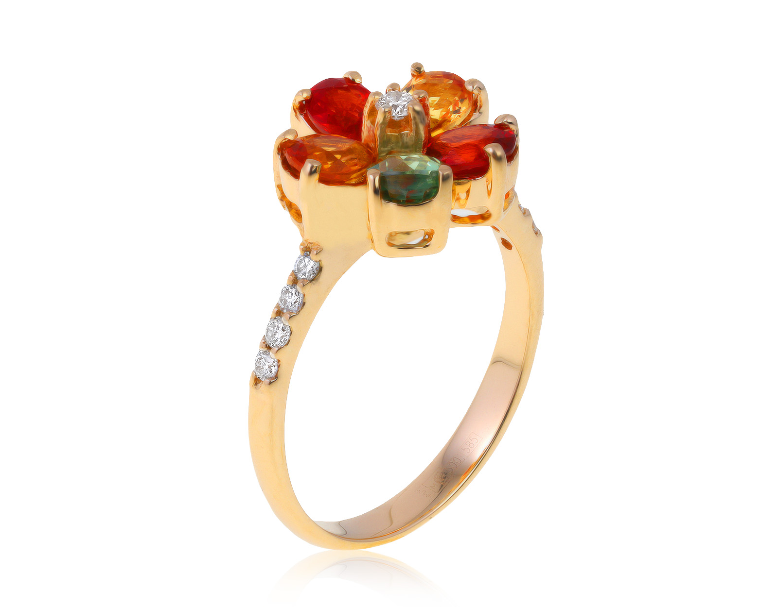 Праздничное золотое кольцо с цветными сапфирами 1.15ct 090621/2