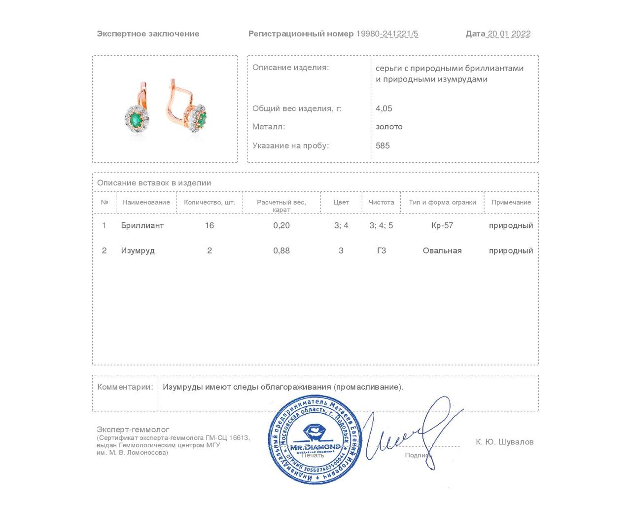 Чарующие золотые серьги с изумрудами 0.88ct