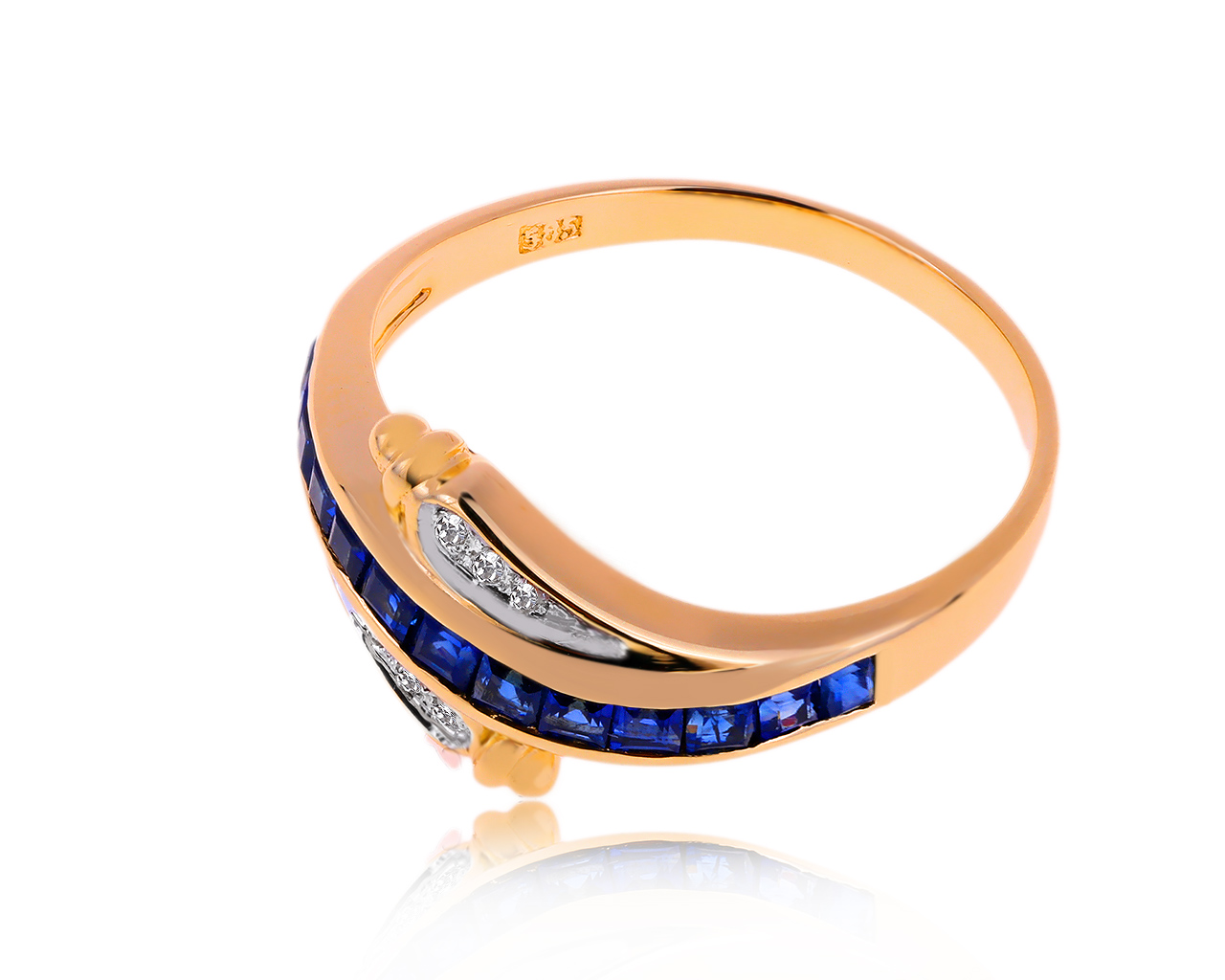 Модное золотое кольцо с сапфирами 0.72ct