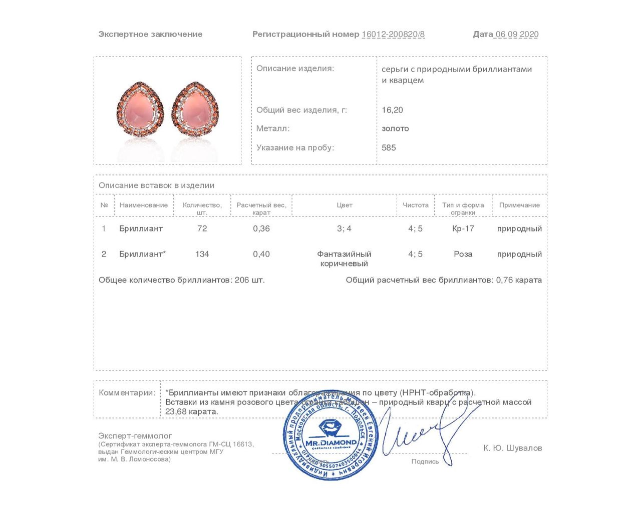 Праздничные золотые серьги с розовыми кварцами 23.68ct