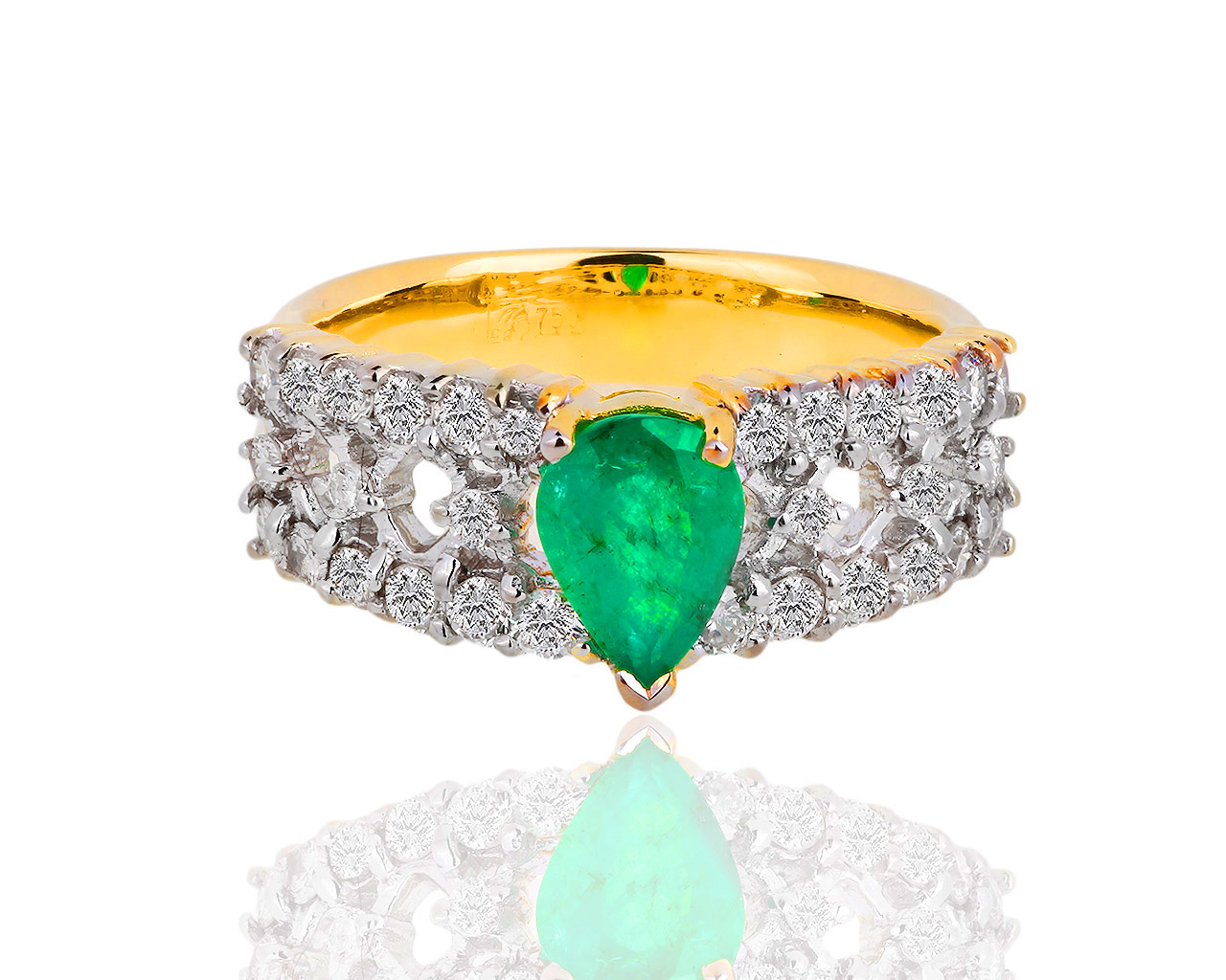 Золотое кольцо с изумрудом 0.65ct и бриллиантами 0.89ct 120918/4