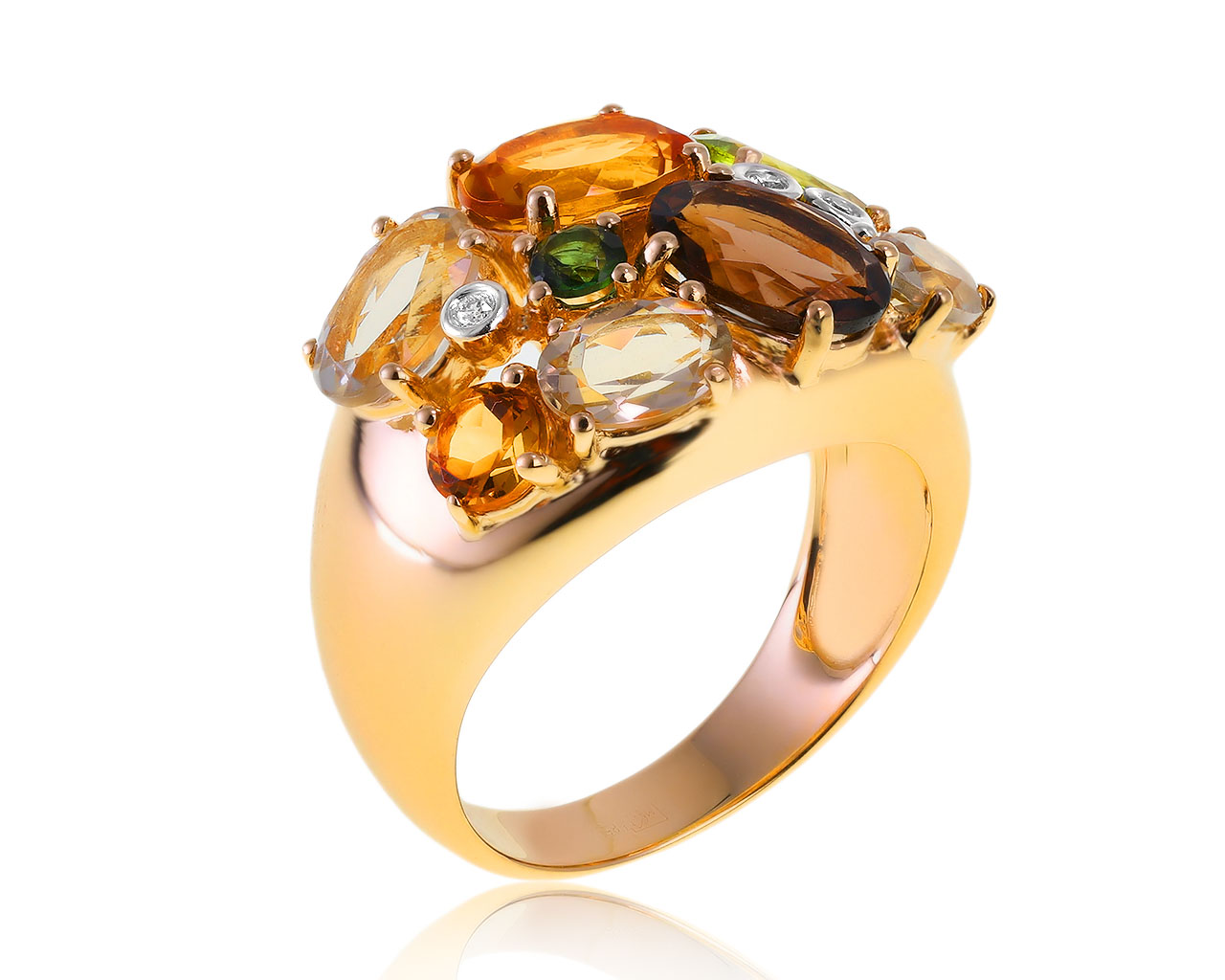 Праздничное золотое кольцо с цветными камнями 3.15ct 251020/6
