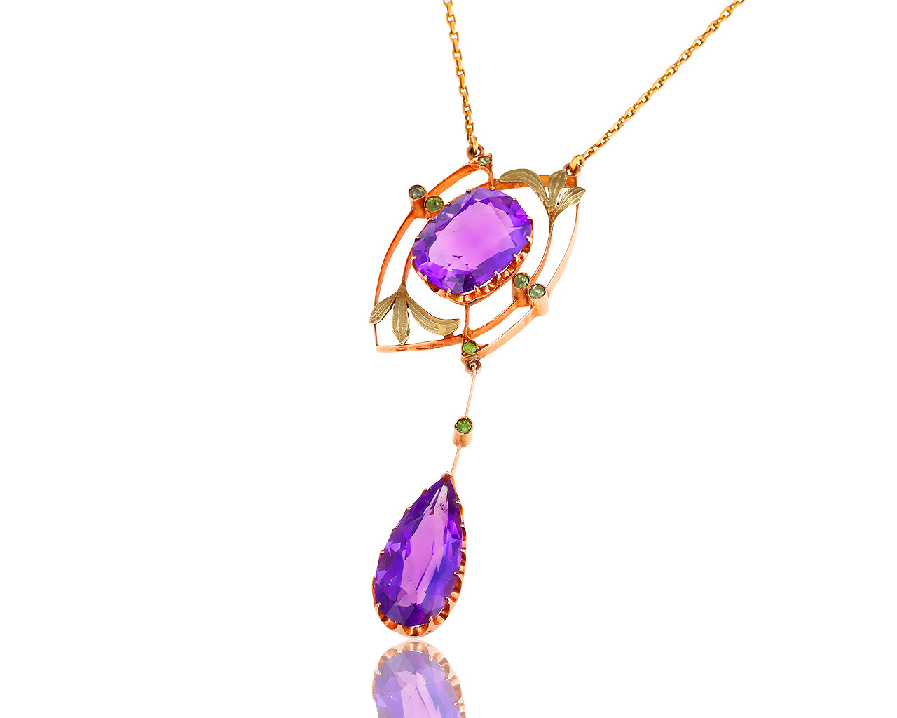 Винтажное золотое колье с аметистами и хризолитами