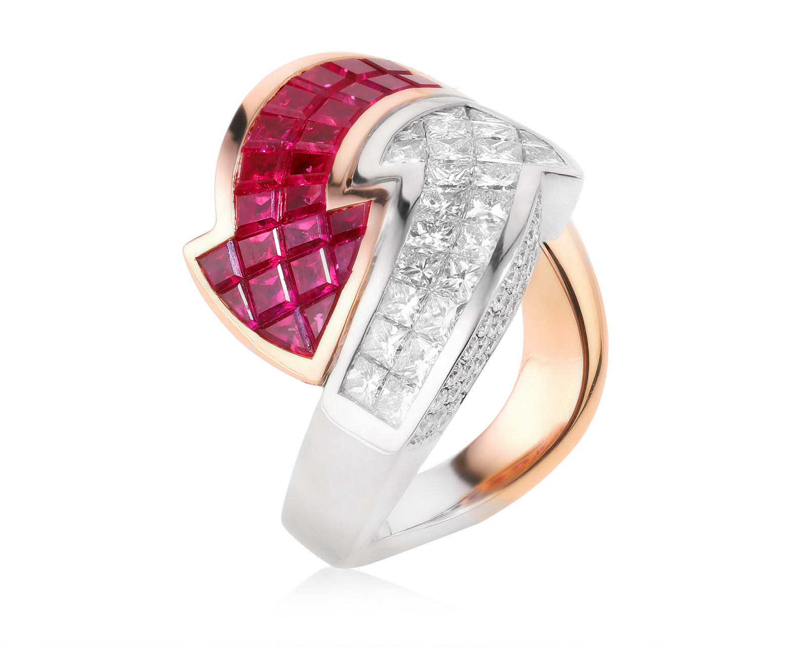 Золотое кольцо с бриллиантами 1.83ct и рубинами 1.60ct