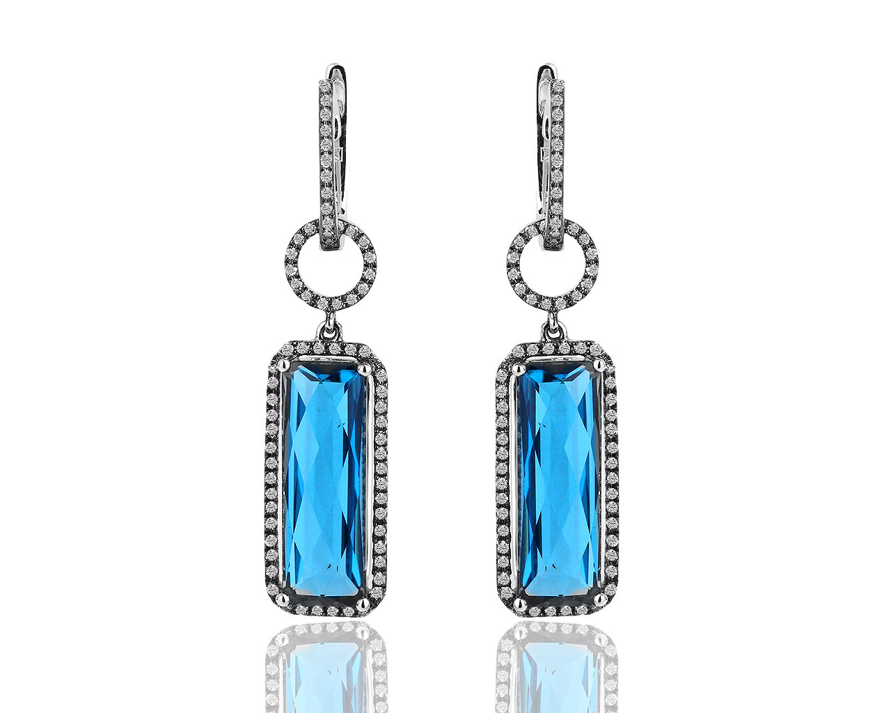 Золотые серьги с черными бриллиантами и топазами London blue 280918/18