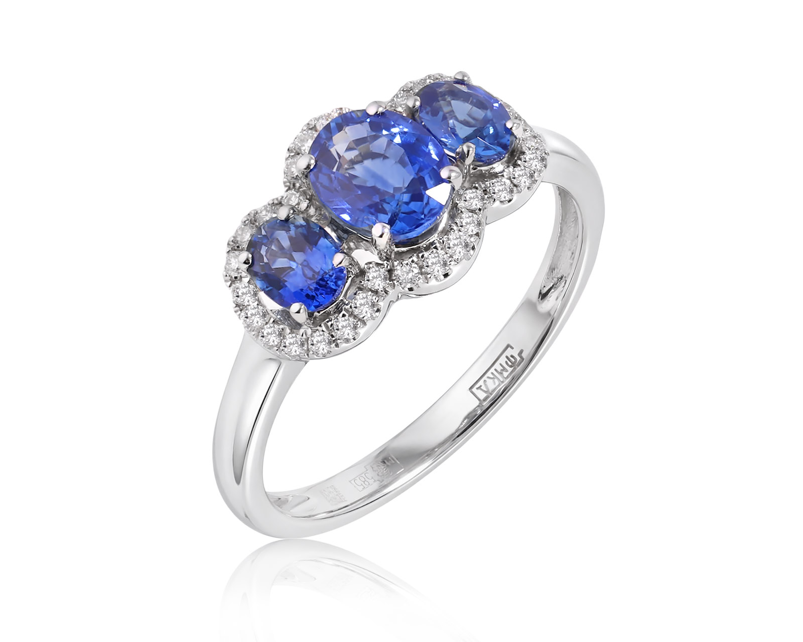 Золотое кольцо с сапфирами 1.32ct и бриллиантами 0.14ct 251025/5