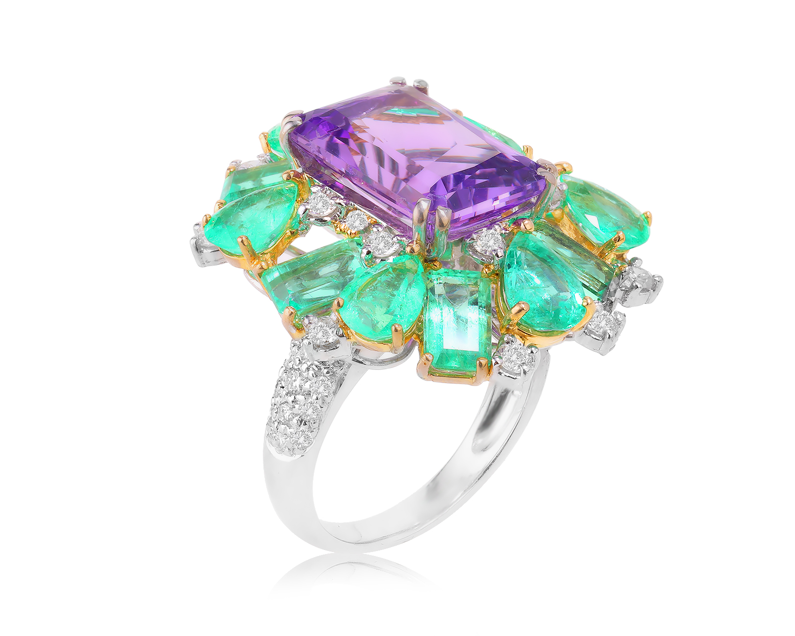 Золотое кольцо с аметистом 6.50ct и изумрудами 5.14ct 250923/3