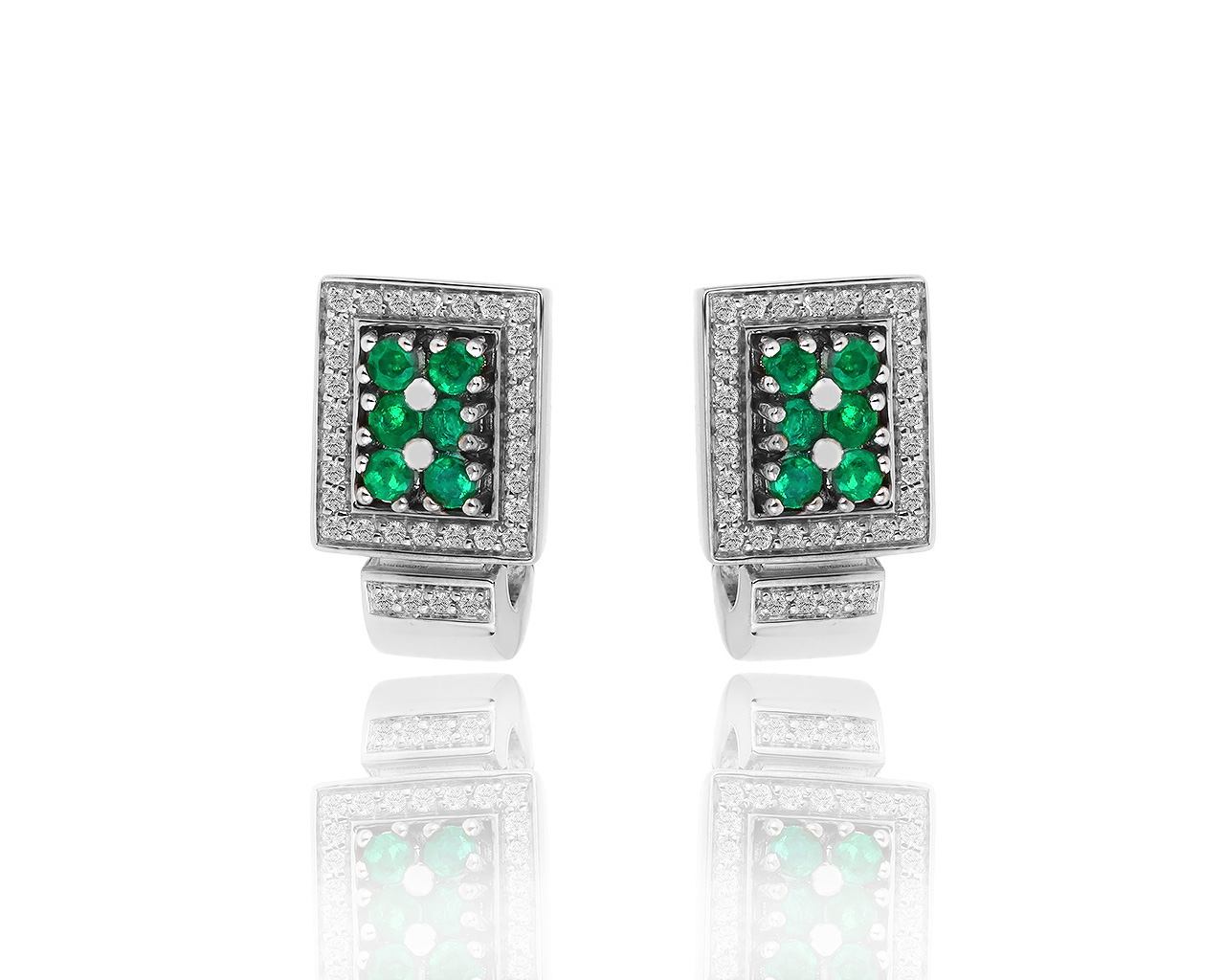 Золотые серьги с бриллиантами 0.33ct и изумрудами 0.56ct 280519/13