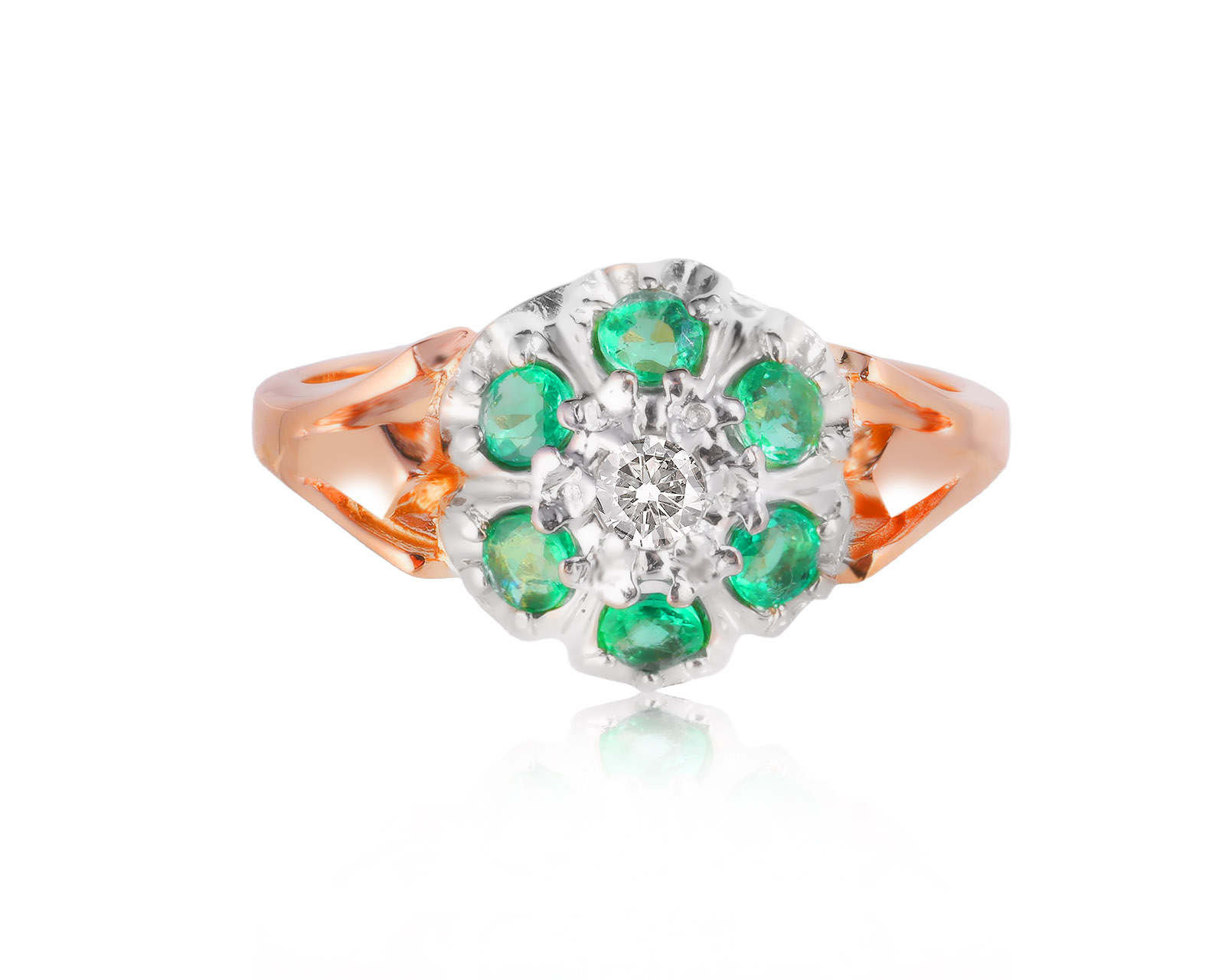 Золотое кольцо с изумрудами 0.48ct и бриллиантом 0.08ct