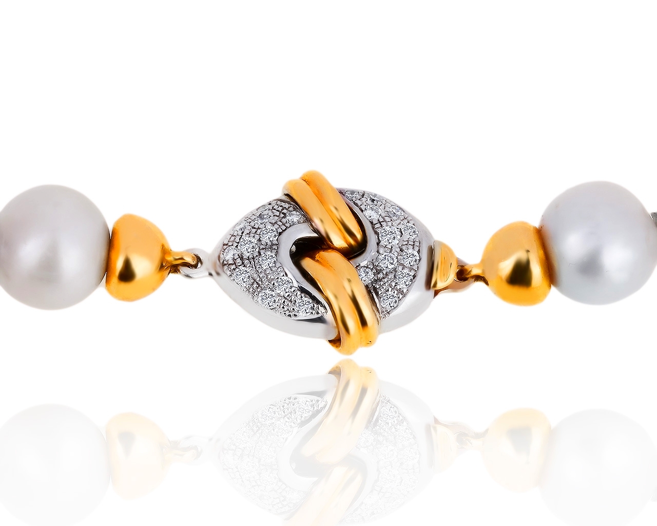 Итальянское золотое ожерелье с жемчугом и бриллиантами 0.70ct 230717/4