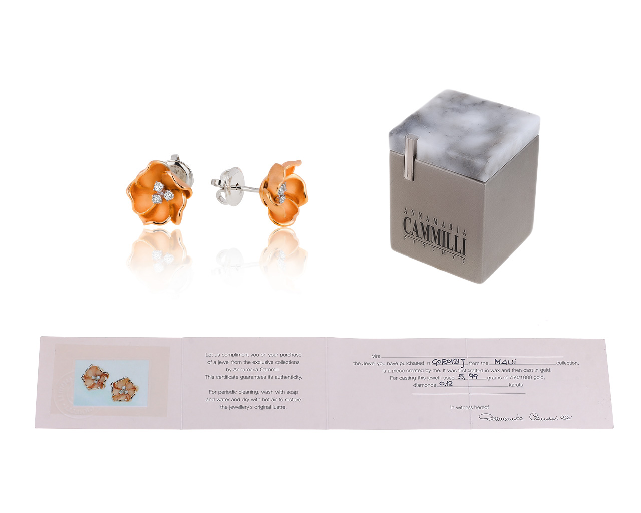 Оригинальные золотые серьги с бриллиантами 0.12ct Annamaria Cammilli