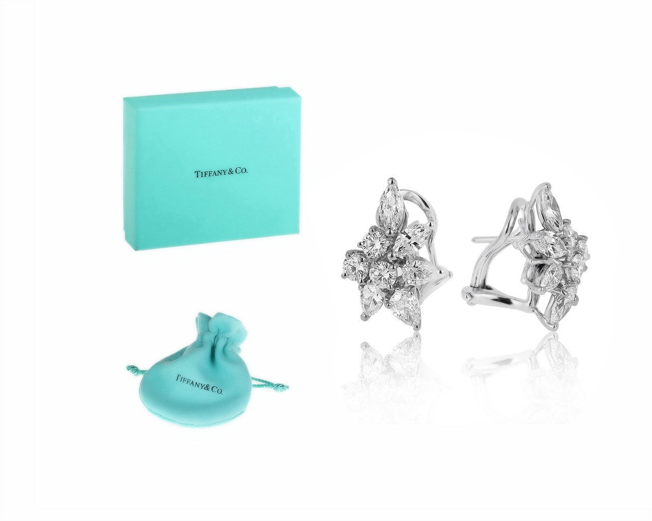 Оригинальные платиновые серьги с бриллиантами 3.10ct Tiffany&Co