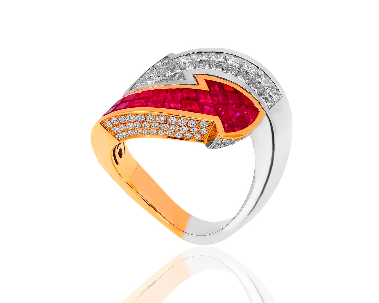 Золотое кольцо с рубинами и бриллиантами 2.25ct