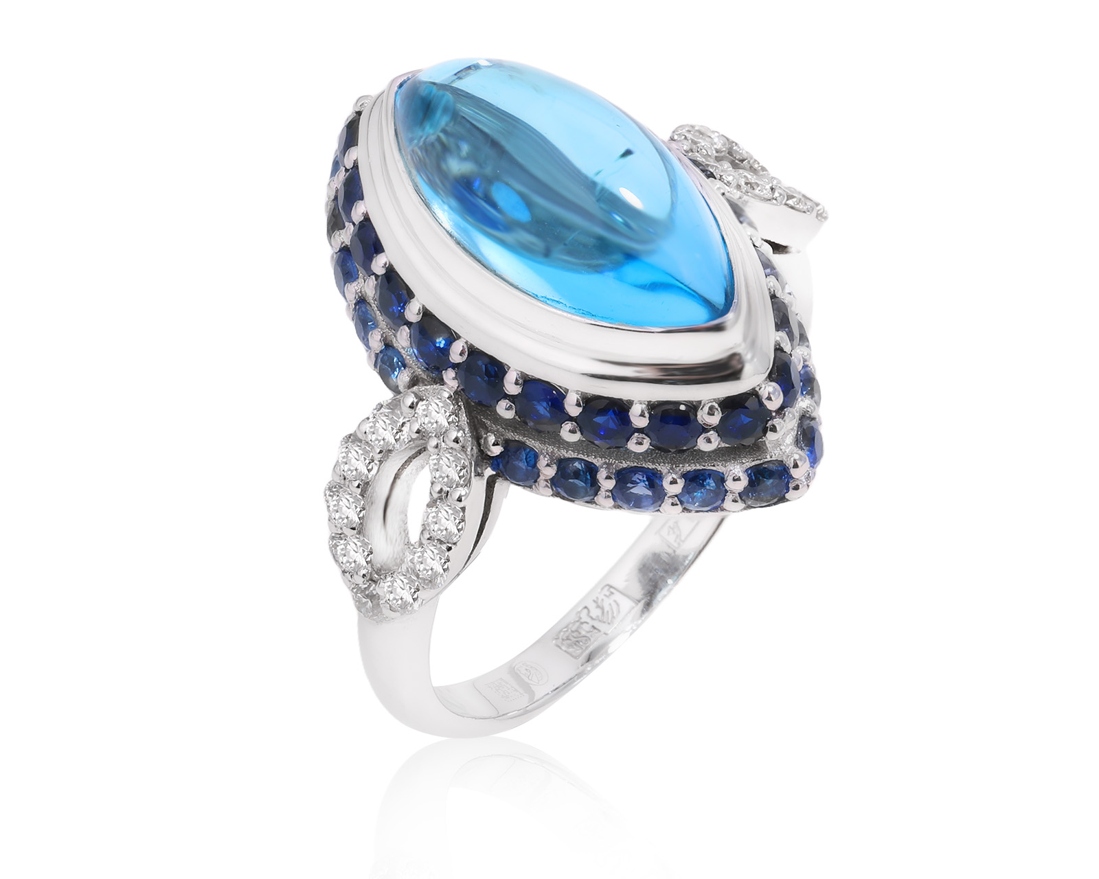 Золотое кольцо с топазом 5.30ct и сапфирами 1.20ct 070525/3 Золотое кольцо с топазом 5.30ct и сапфирами 1.20ct 070525/3