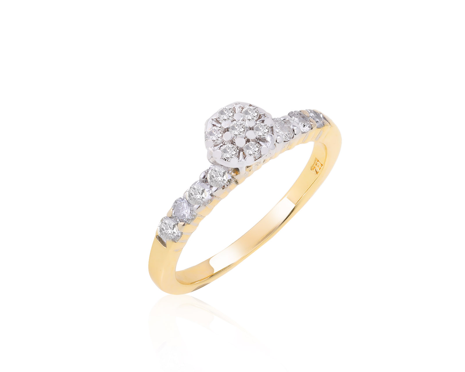Богатое золотое кольцо с бриллиантами 0.43ct