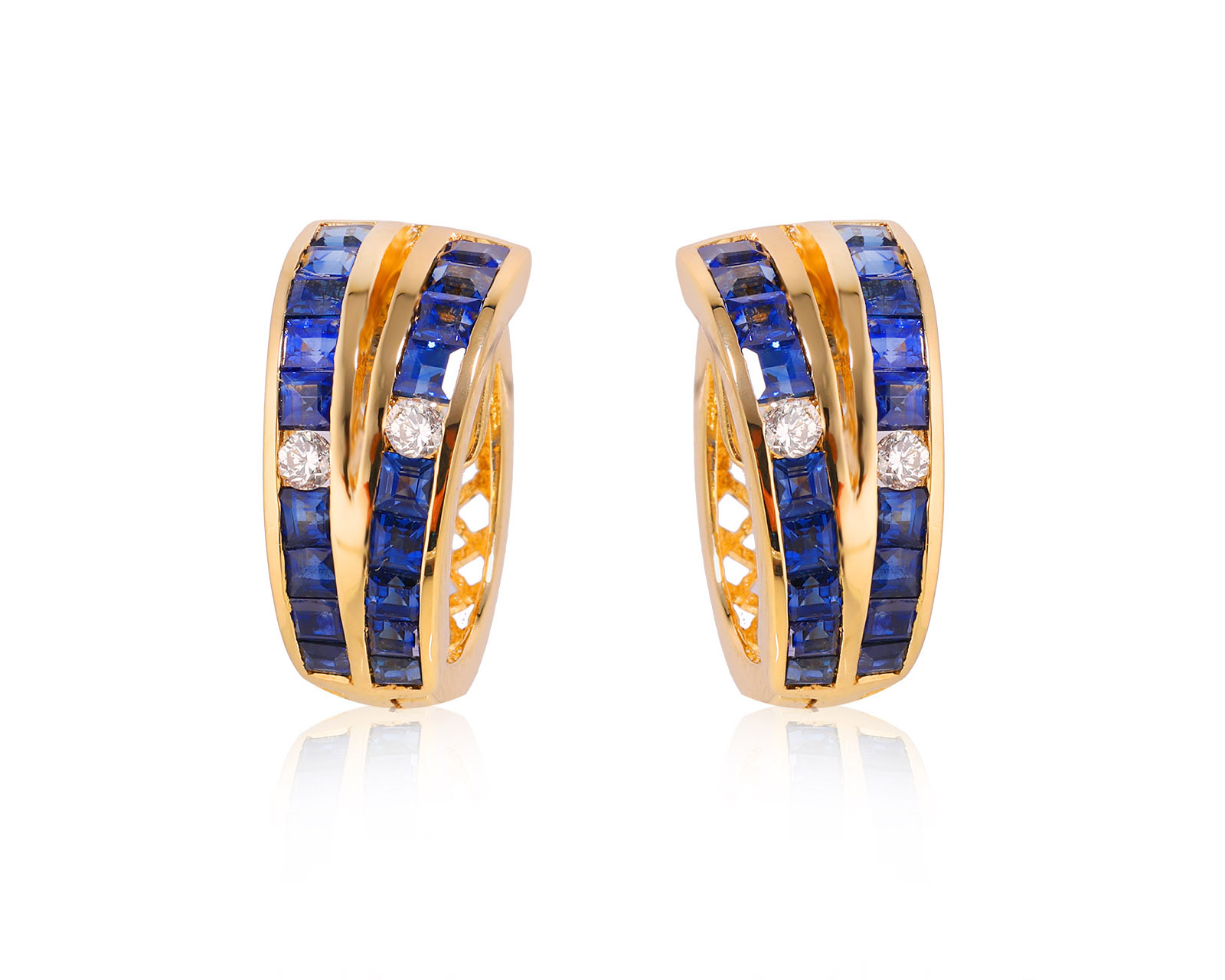 Золотые серьги с сапфирами 2.16ct и бриллиантами 0.07ct 081024/22