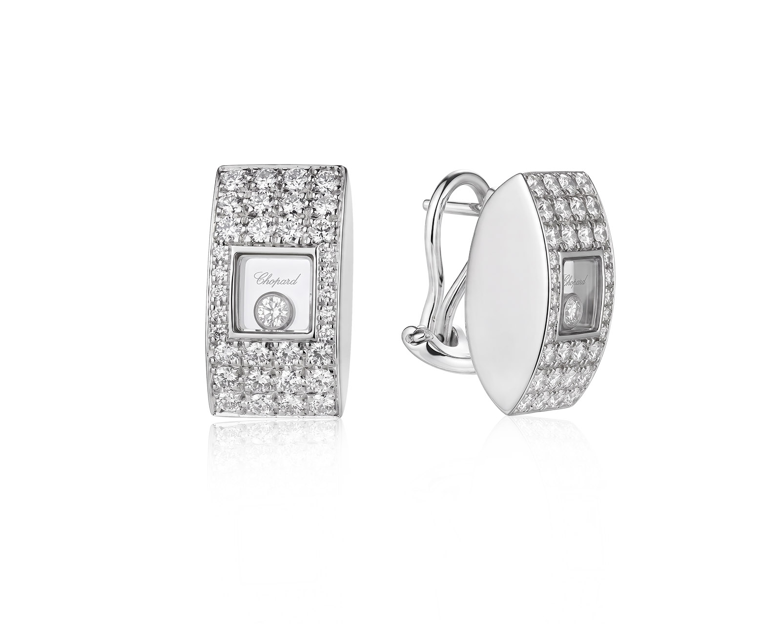 Оригинальные золотые серьги Chopard Happy Diamonds Square